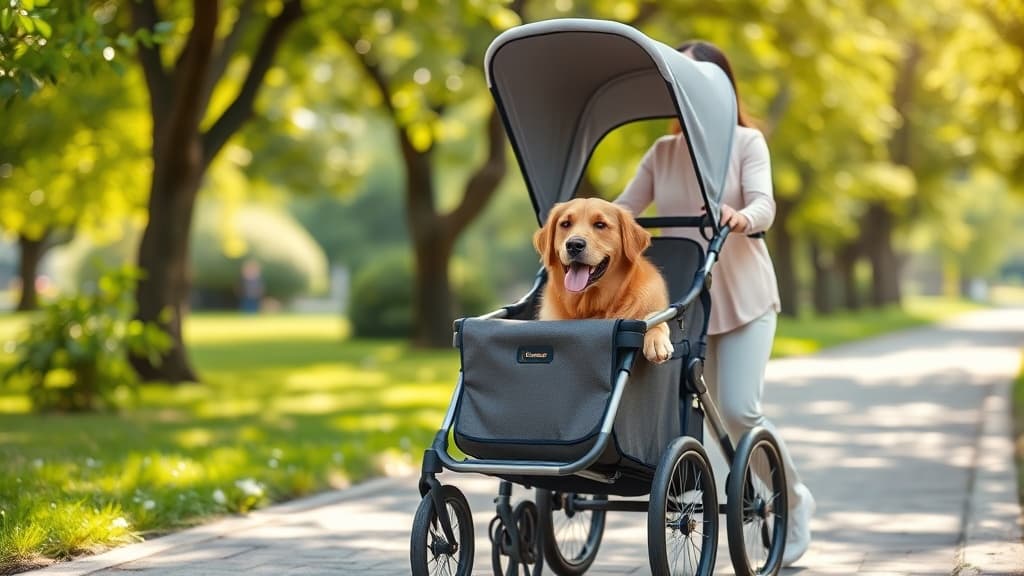 ペットカートに乗る犬