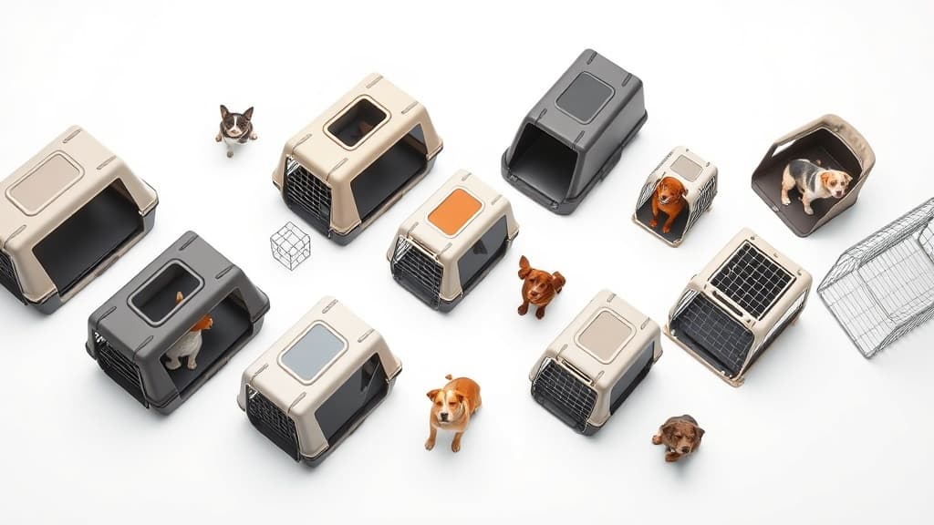 様々なサイズとデザインの犬用ドライブボックス10種類が白背景に並べられた商品写真