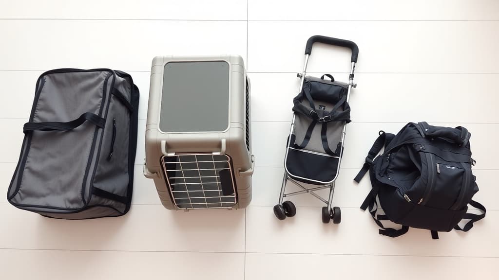 多頭飼い向けペットキャリー4タイプの比較画像：ソフトキャリー、ハードクレート、ペットカート、リュック型