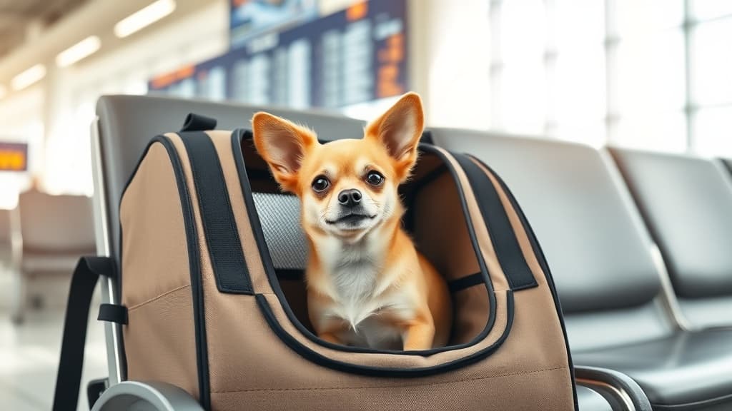 空港で快適そうにペットキャリーバッグに入っているチワワ - 飛行機移動の基本ルール解説