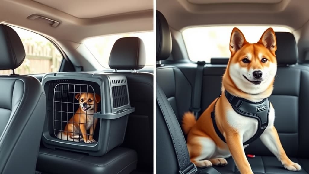 車の後部座席に設置されたドライブボックスの中でくつろぐ小型犬
