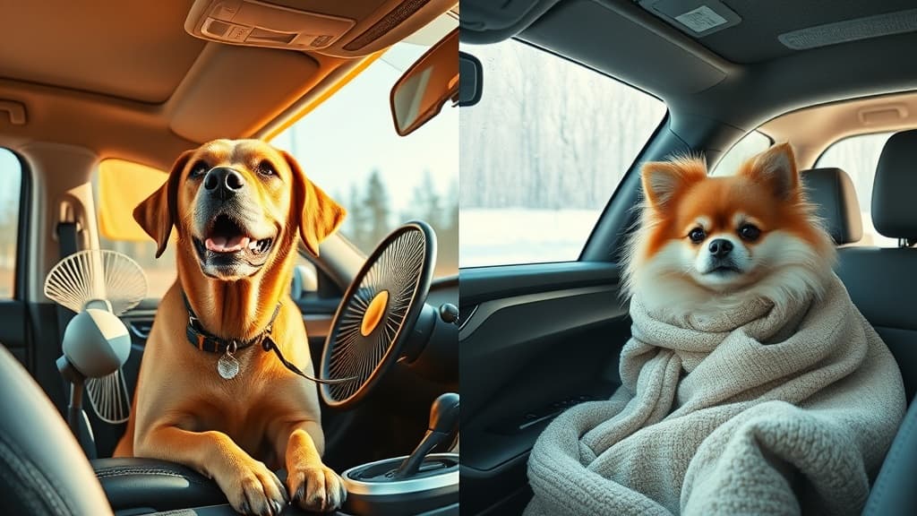 夏の日差しが差し込む車内で水を飲む犬の様子