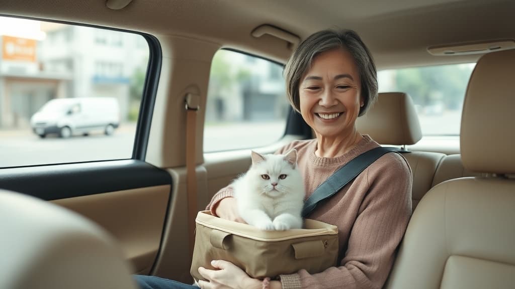ペットタクシーの車内設備を確認する飼い主